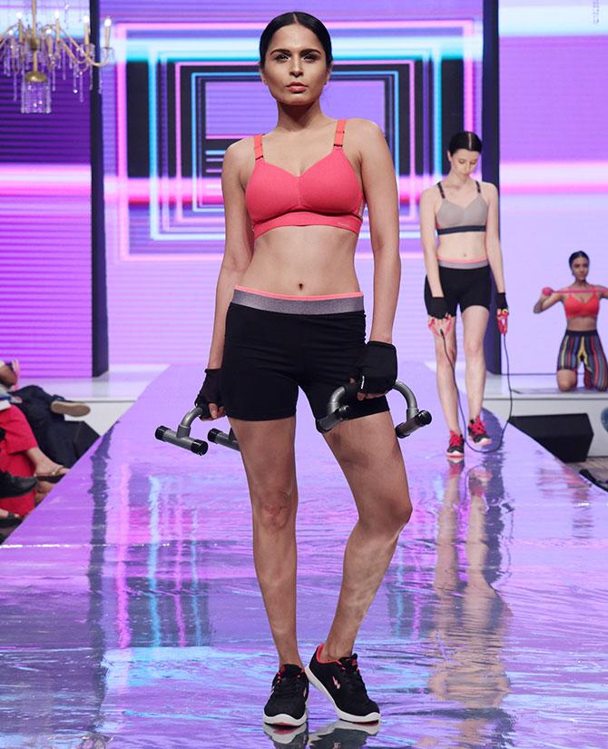 Mandira Bedi walks for Triumph International's Triaction show