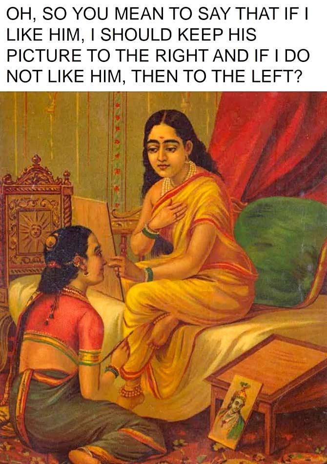 Raja Ravi verma memes as imagined by Sowmya