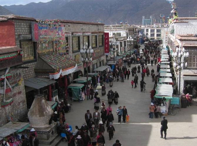 An aerial view of Barkhor Street