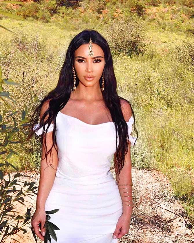 Kim Kardashian wore a white dress with maang tikka to Sunday church service