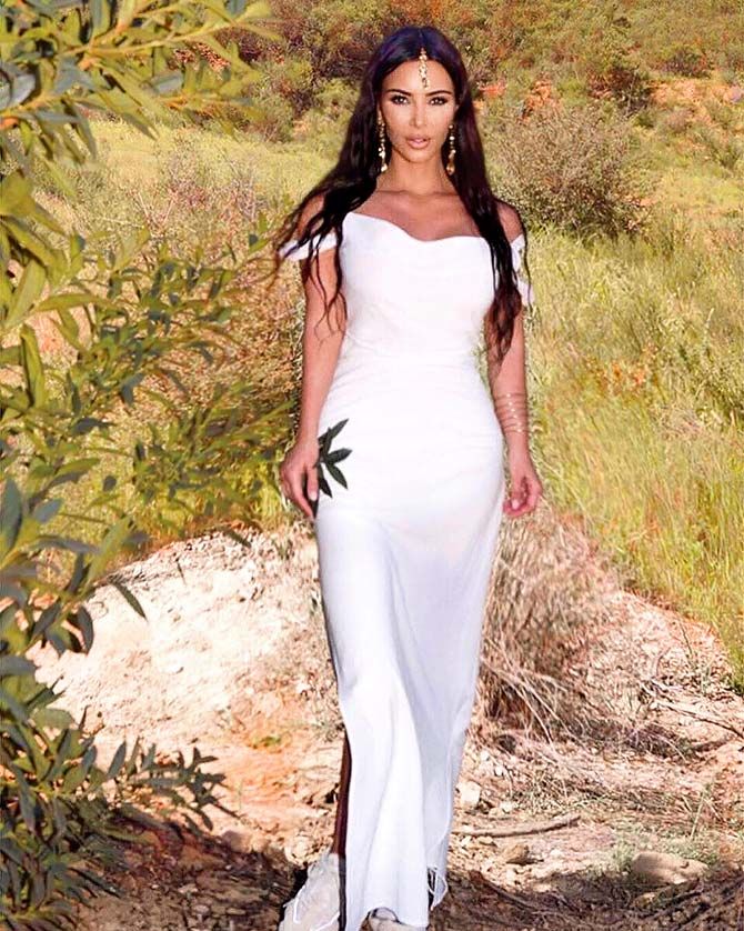 Kim Kardashian wore a white dress with maang tikka to Sunday church service