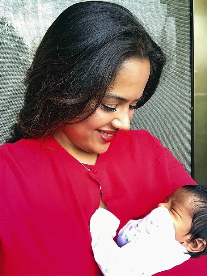 Sameera Reddy with her baby Nyra
