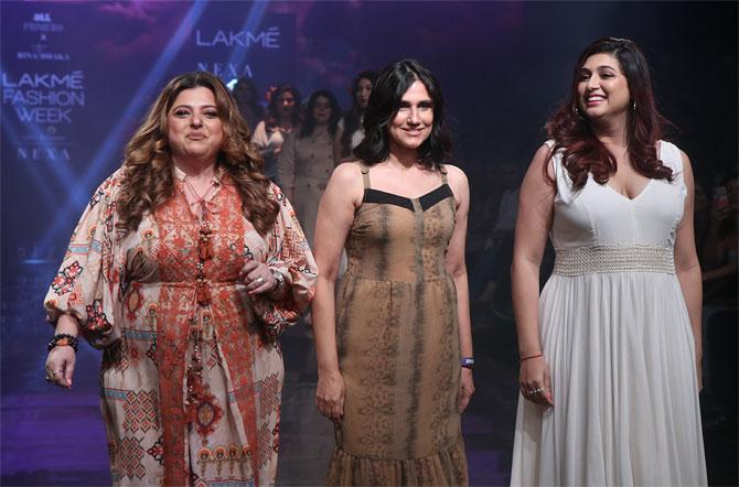 Delnaaz Irani walks for Rina Dhaka at Lakme Fashion Week 2019