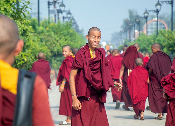Monks from all over the world. Photograph: Rajesh Karkera/Rediff.com.