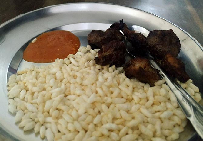 A meal of grilled Nepali meat. Photograph: Rajesh Karkera/Rediff.com.