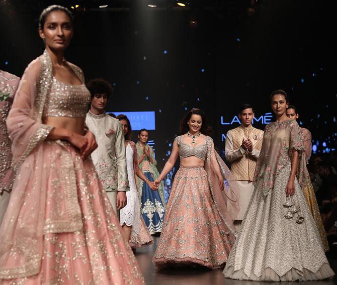 Kangana Ranaut walks for Anushree Reddy at Lakme Fashion Week 