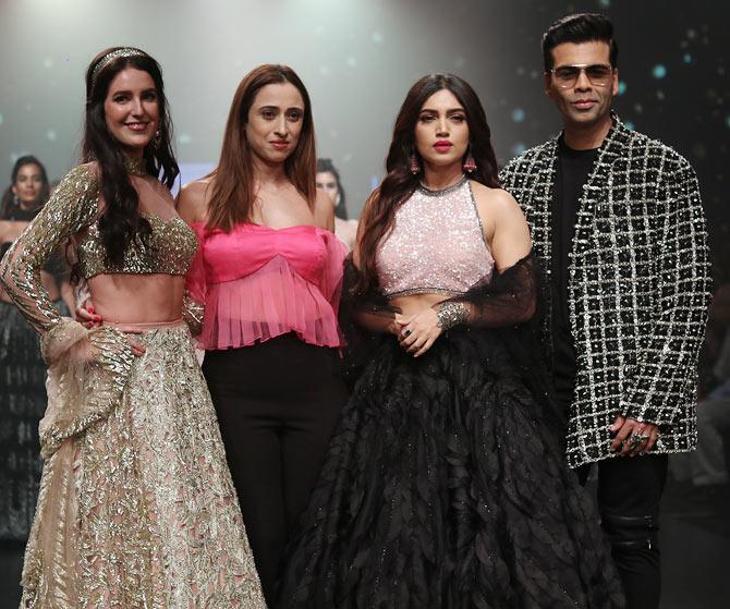 Isabelle Kaif, Bhumi Pednekar and Karan Johar walk for Shehlaa Khan