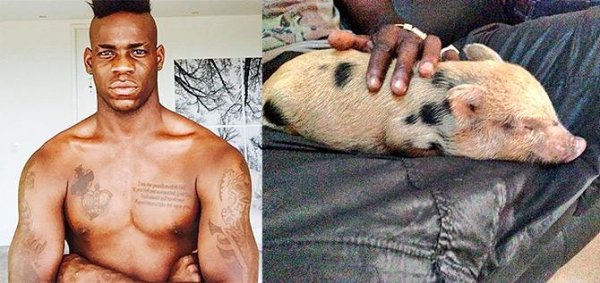 Mario Balotelli with his pet pig