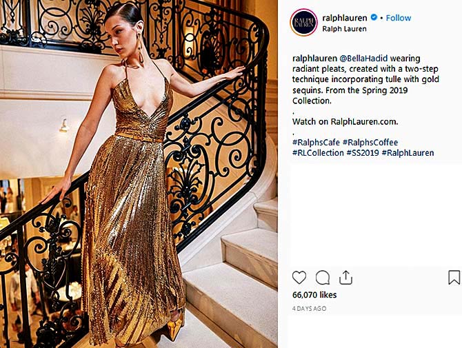 ralph lauren gold dress bella hadid
