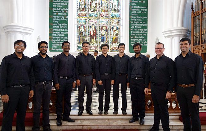 Jonas Olsson (second from right) with his 16-member choral ensemble, The Bangalore Men.