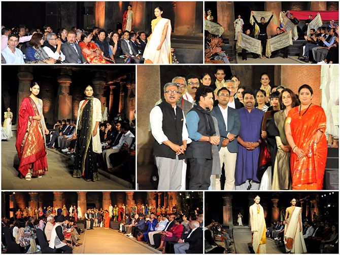Sachin Tendulkar and Smriti Irani at Artisan Speak, a fashion show by Textile Ministry of India