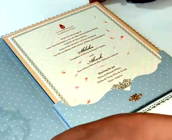Uttara Shah designed the invitation card for Shloka Mehta and Akash Ambani's wedding