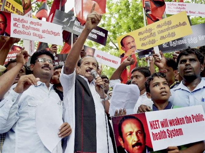 MDMK's Vaiko protests against NEET in Tamil Nadu