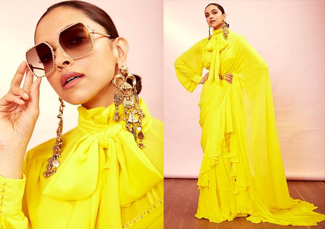 Deepika Padukone in a yellow Sabyasachi Mukherjee sari