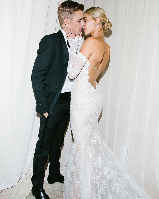 Hailey Baldwin Wears Off-White Wedding Dress to Justin Bieber Wedding