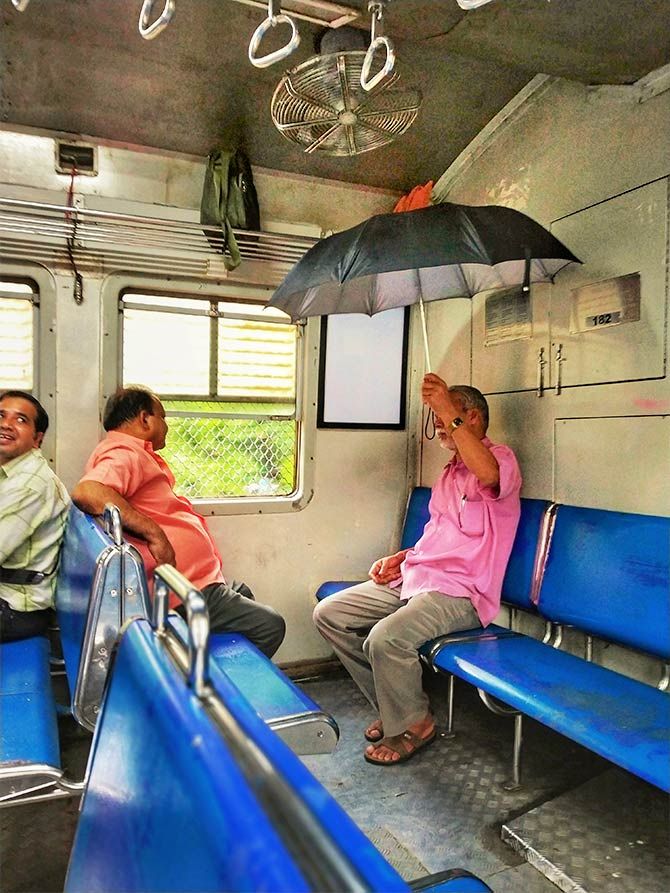 Indoor umbrella. Photograph: Hemant Kumar Shivsharan/Rediff.com