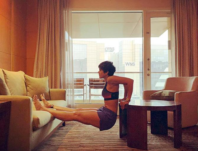 How Mandira Bedi works out at home