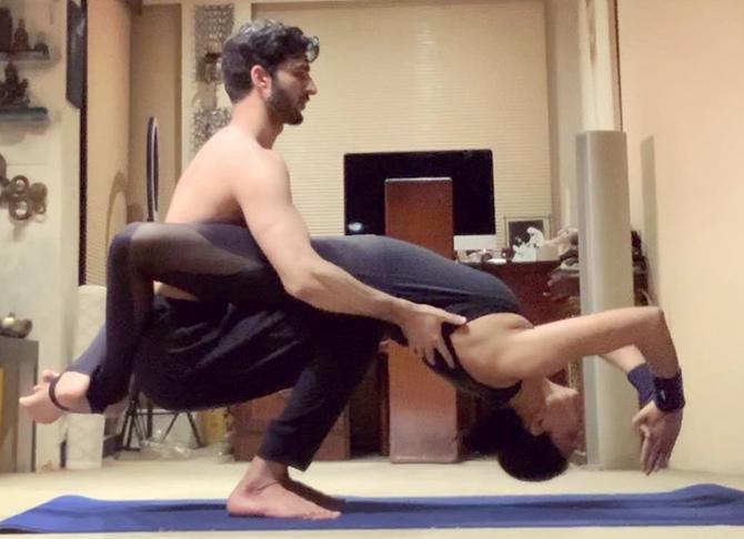 Sushmita Sen's hot yoga with Rohman Shawl