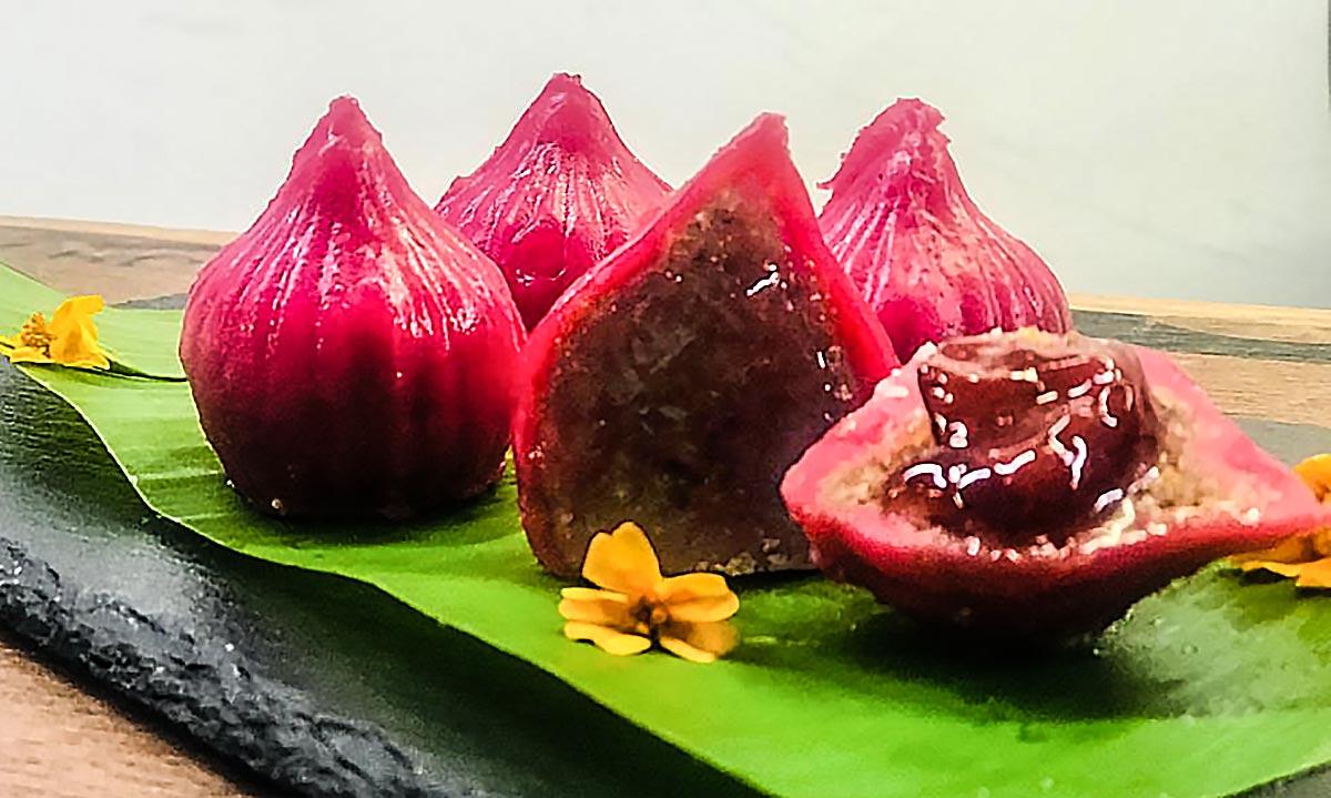 Strawberry and coconut modak