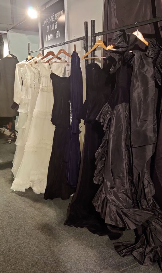 Some gorgeous gowns await their five minutes of fame on the runway. Photograph: Kshamaya Daniel/Rediff.com.
