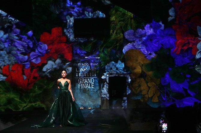 Kareena Kapoor walks for Amit Aggarwal at the Lakme Fashion Week in Mumbai