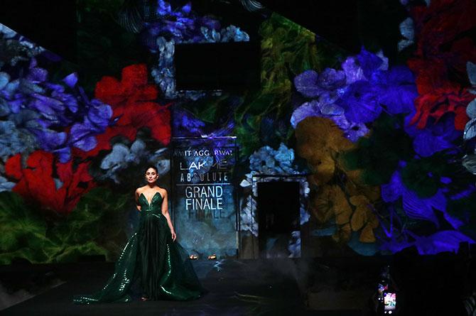 Kareena Kapoor walks for Amit Aggarwal at the Lakme Fashion Week in Mumbai