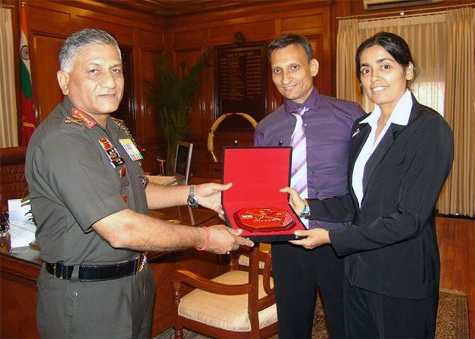 Receiving the citation by the Chief of the Army staff General V.K. Singh