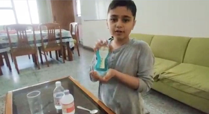 Sabeeir Sharma makes sanitiser at home