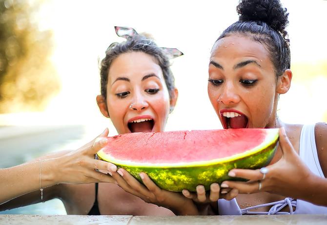 Eating watermelon