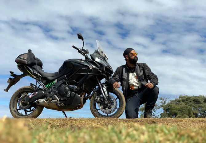 Jaswinder Singh poses with Kawasaki Versys 650