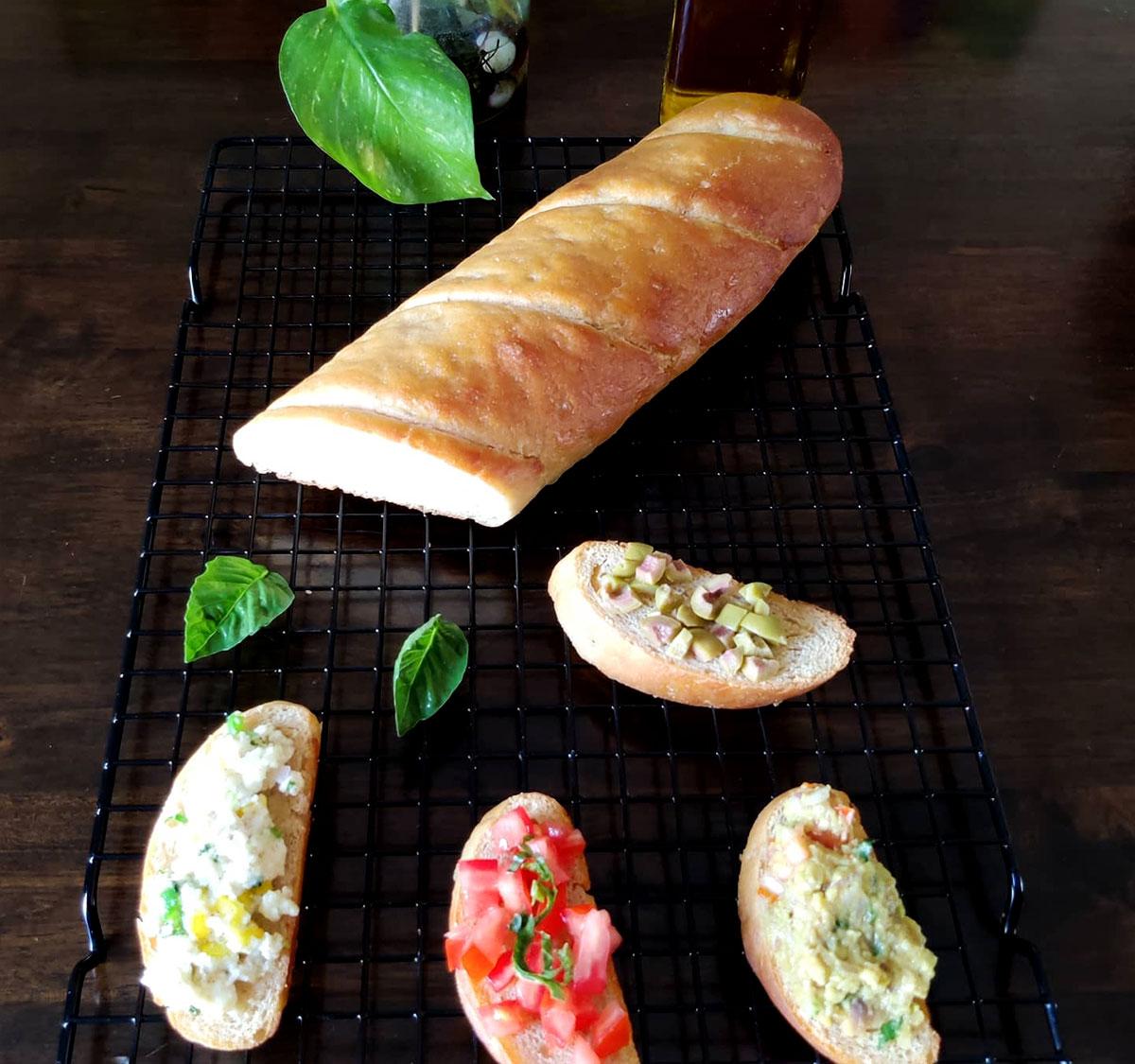 Footlong bread crostinis