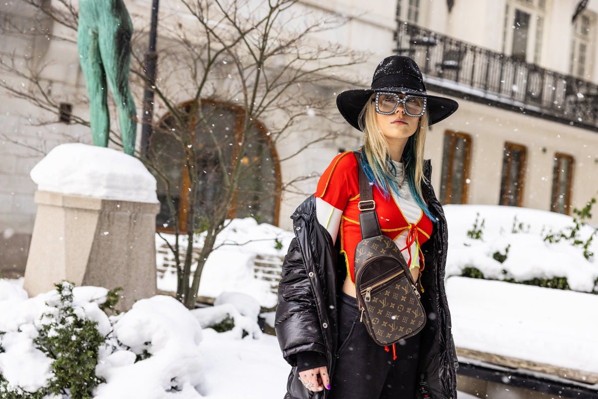 Winter Jacket Outfit Styled With LV Palm Springs Mini Backpack