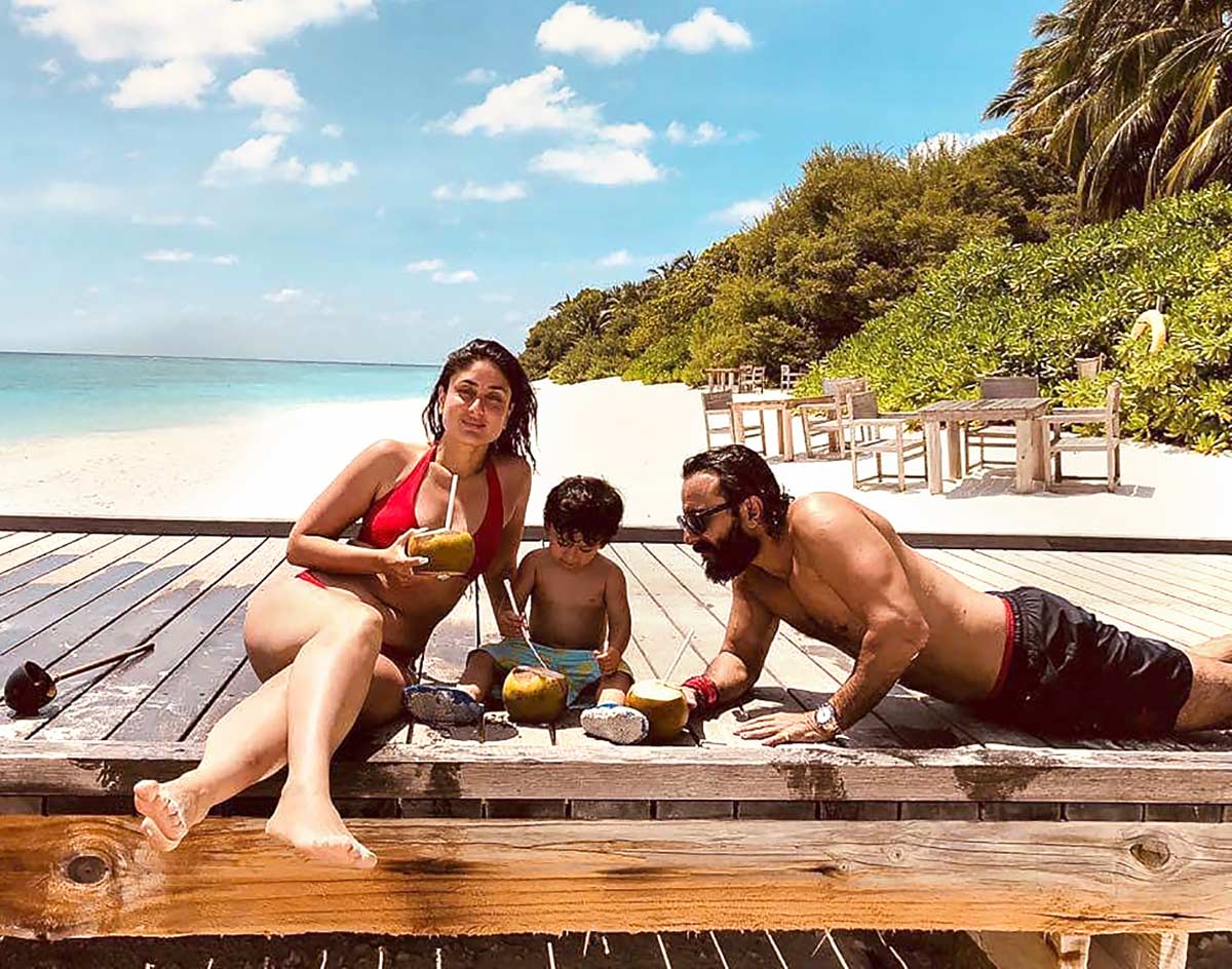 Kareen, Taimur and Saif chill at the beach