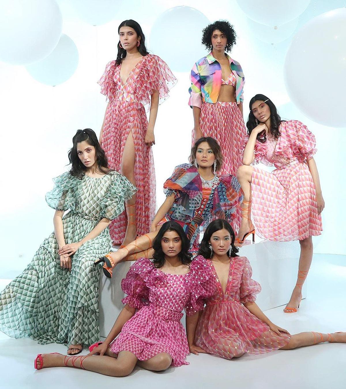 A model presents Pankaj and Nidhi's Kaleido collection at the FDCI X Lakme Fashion Week 2021