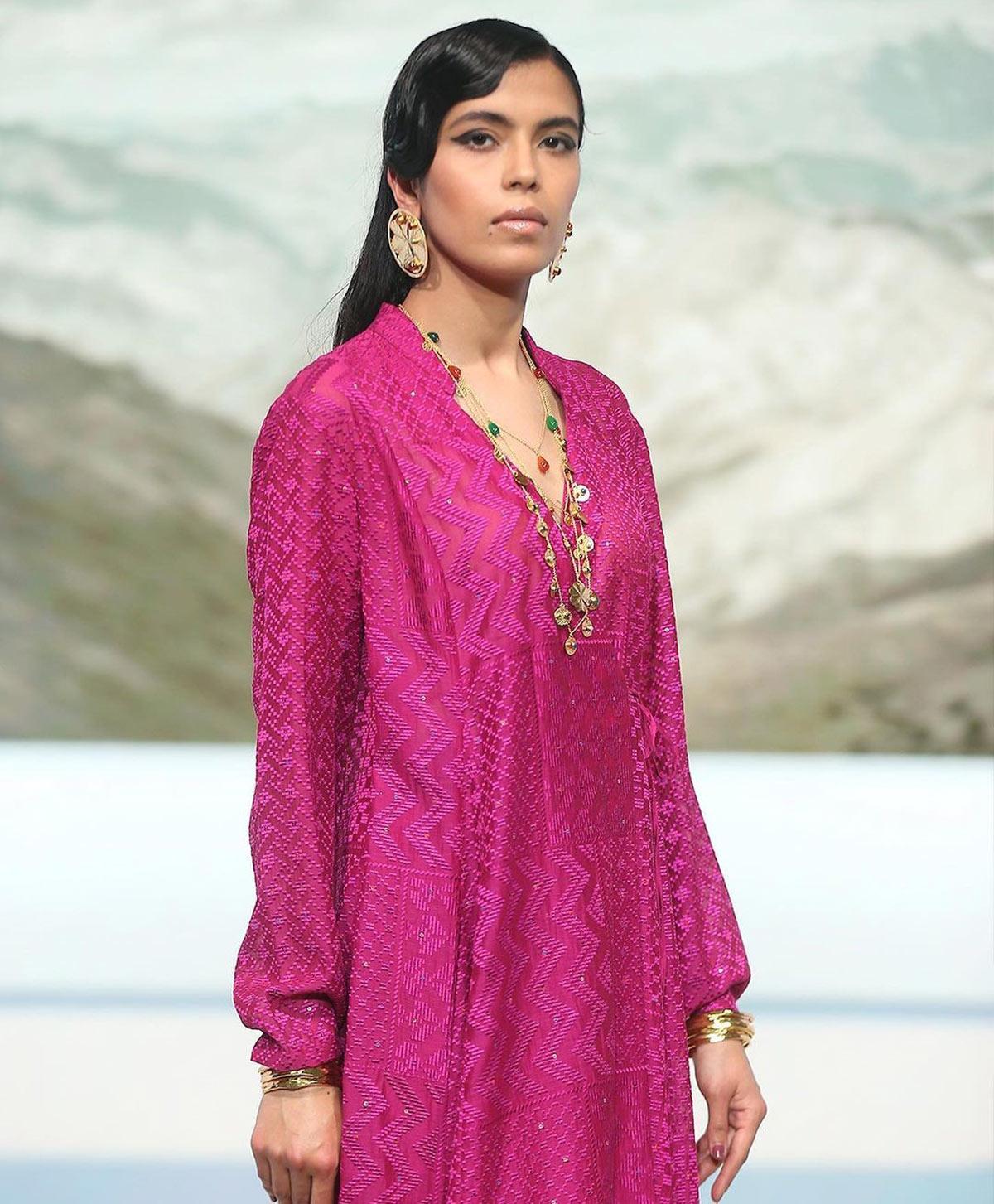 A model presents a Payal Pratap collection at the FDCI x Lakme Fashion Week