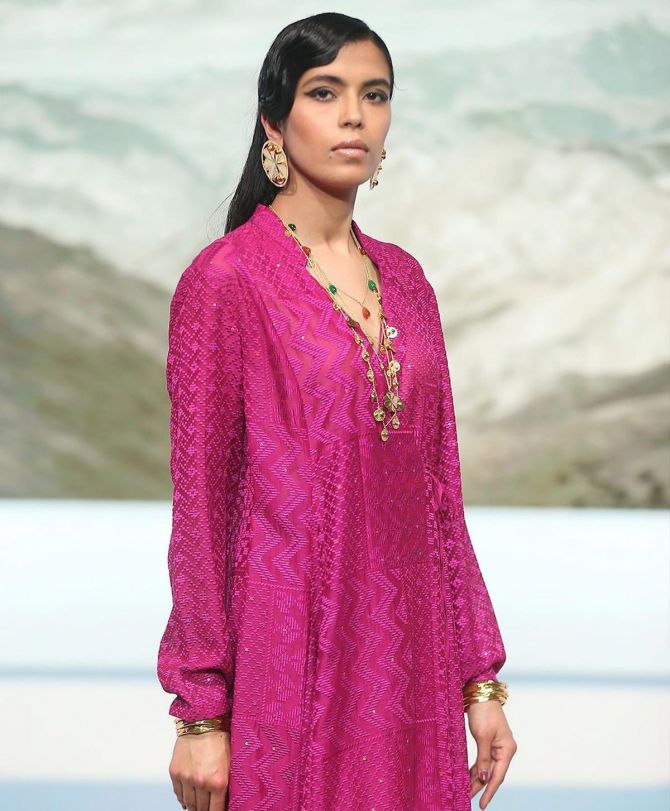 A model presents a Payal Pratap collection at the FDCI x Lakme Fashion Week