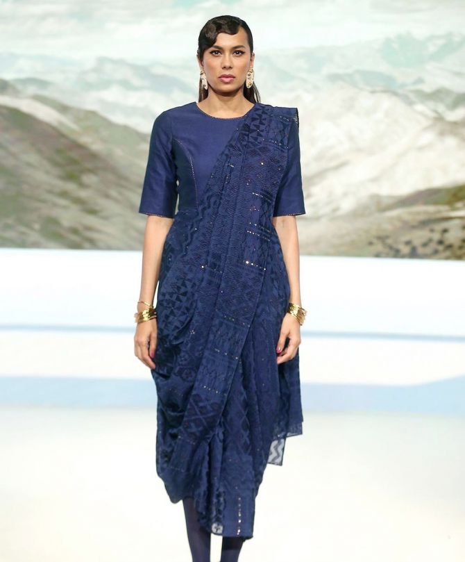 A model presents a Payal Pratap collection at the FDCI x Lakme Fashion Week