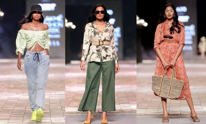 Models present AJIO's collection Outryt at FDCI x Lakme Fashion Week