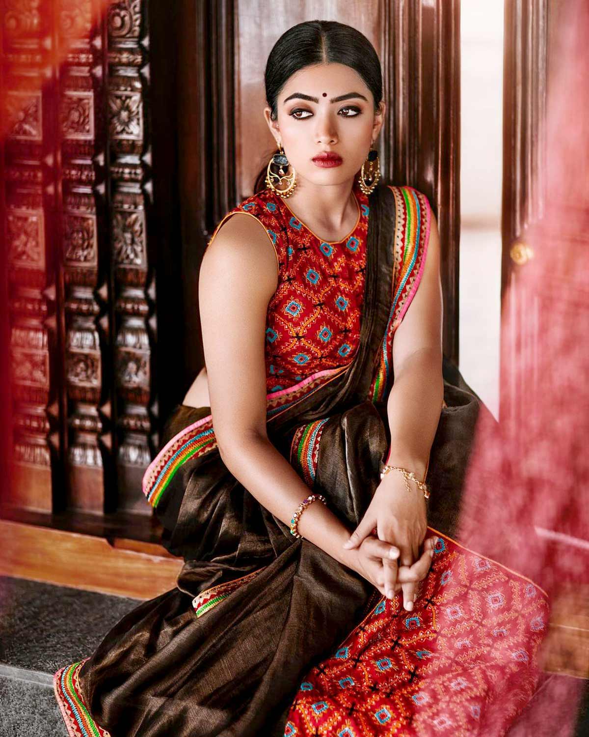 Rashmika, cute, saree beautiful, HD phone wallpaper | Peakpx