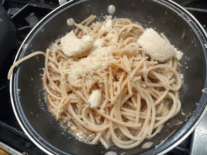 Adding the Parmesan cheese