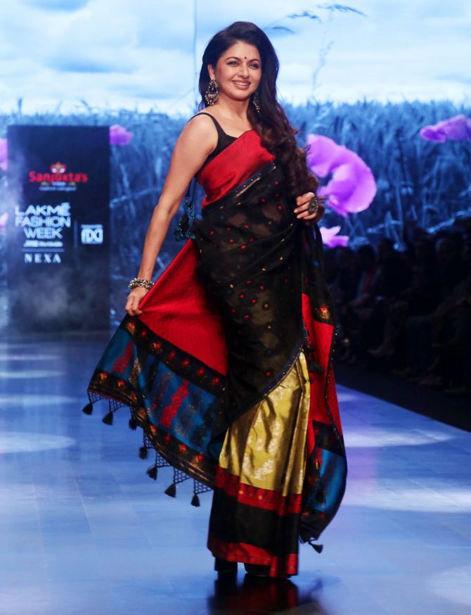 Bhagyashree for Sanjukta Dutta at FDCI x Lakme Fashion Week 2022