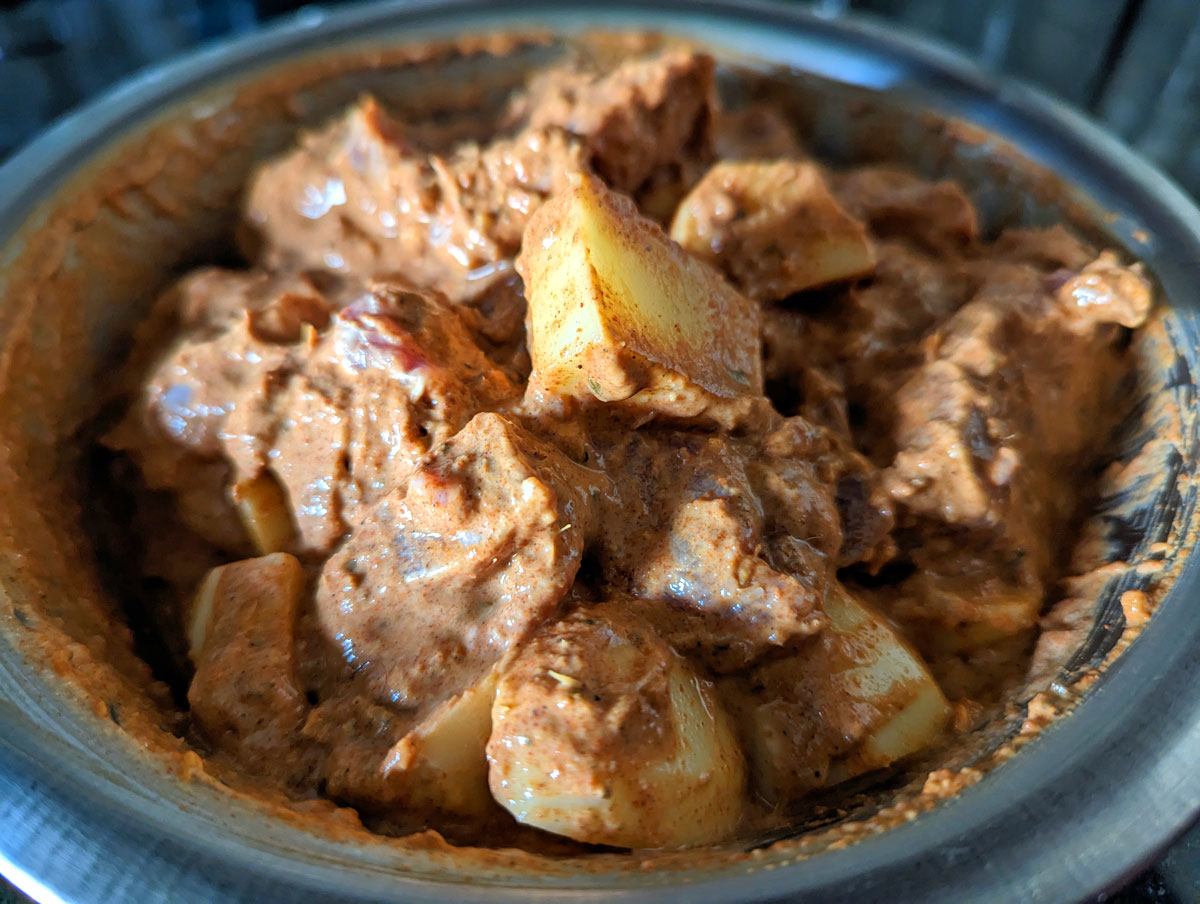 Marinated meat and potatoes