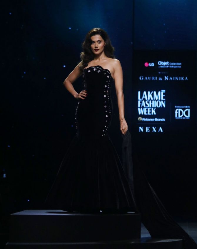 Taapsee Pannu is showstopper for Gauri and Nainika at Lakme Fashion Week 2024 in Mumbai