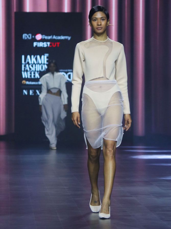 Students of Pearl Academy present their collection at the Lakme Fashion Week 2024