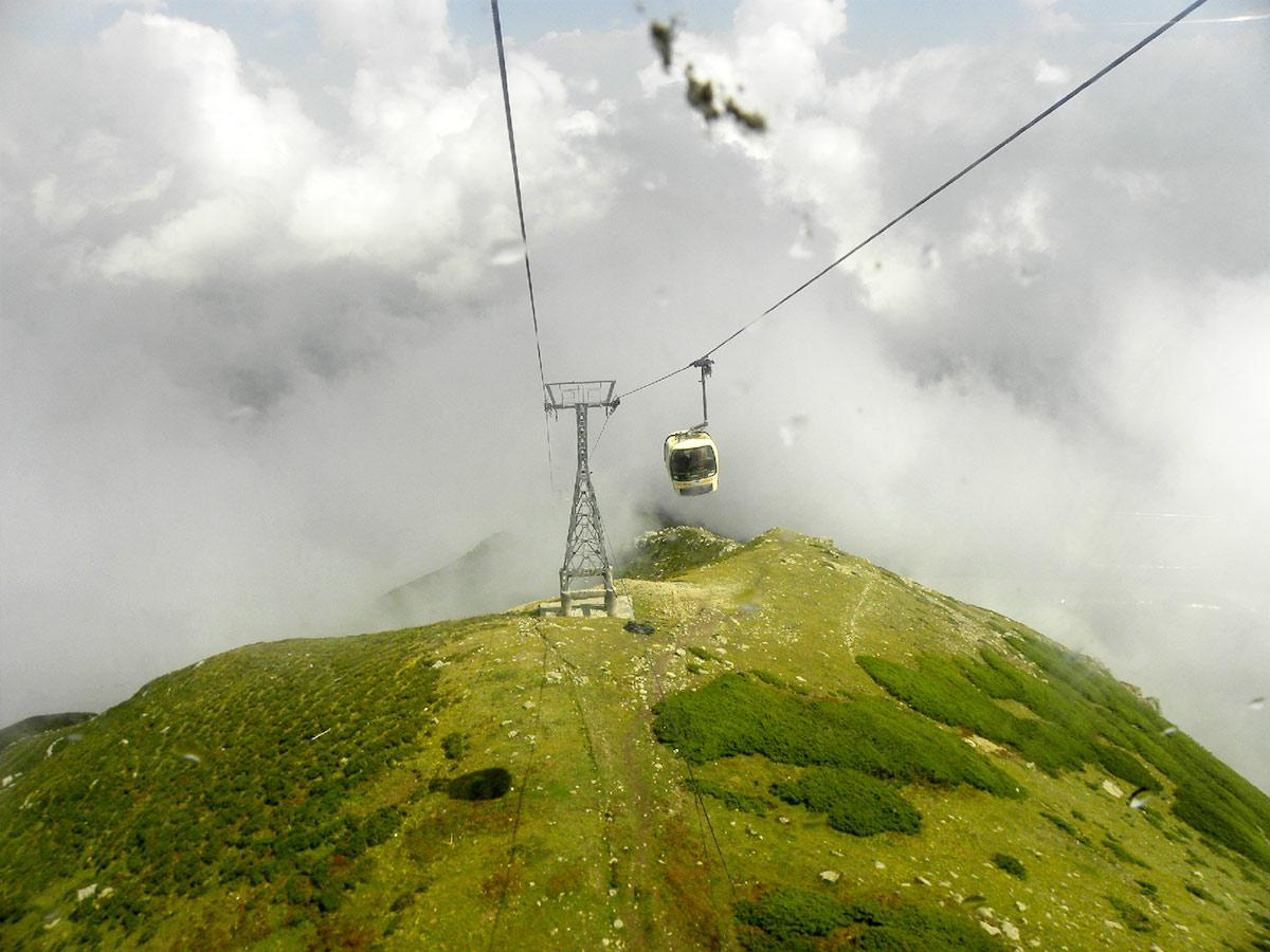 Riding a gondola in Kashmir