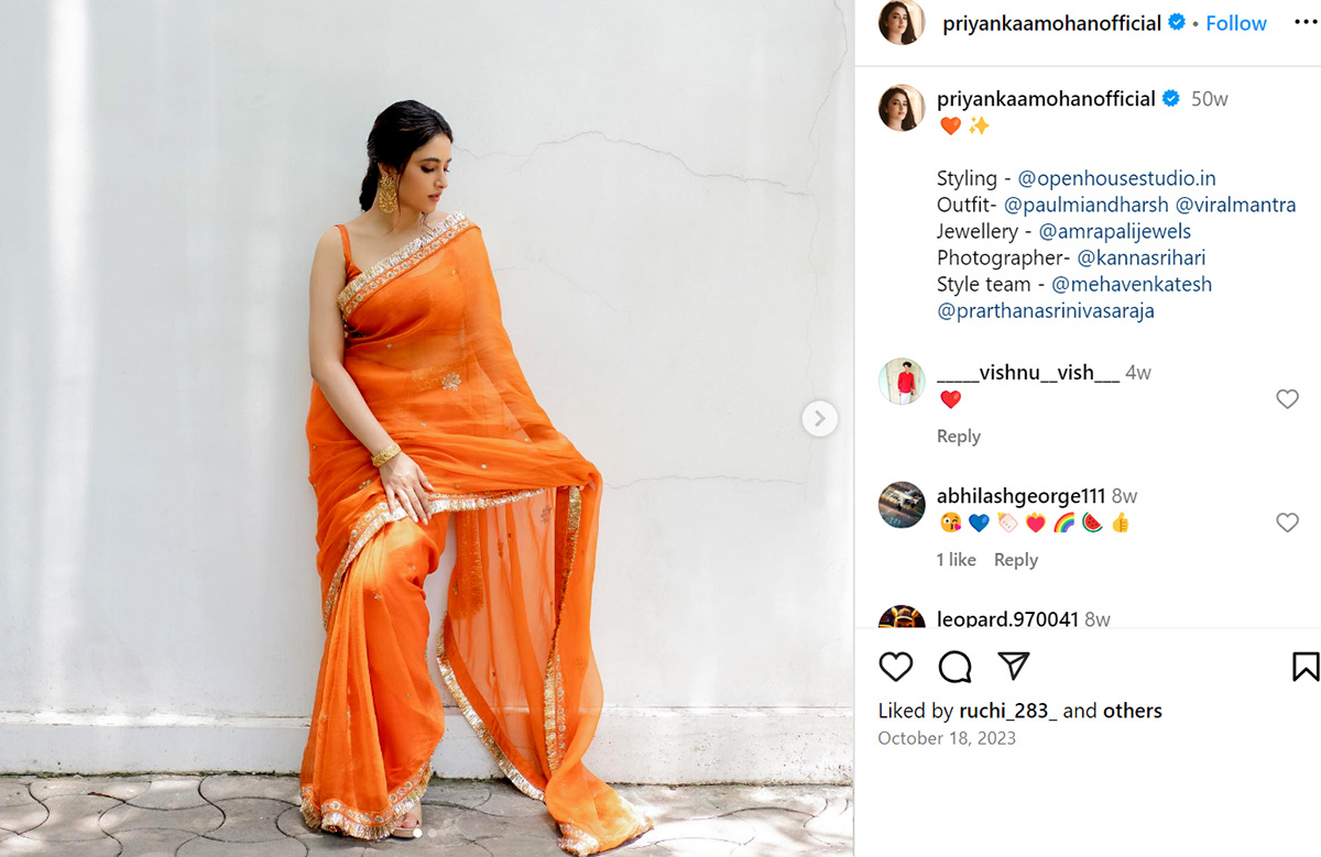 Navratri: Priyanka Mohan in orange