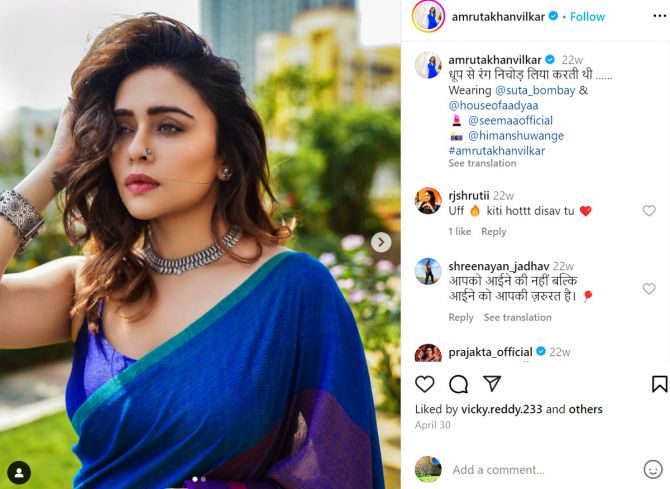 Navratri: Amruta Khanvilkar in royal blue