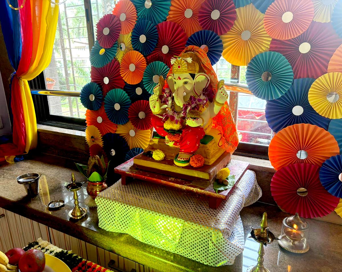 Entire Ganpati decoration is handmade here and eco-friendly Ganpati at Gosalia's place in Kamla Vihar at Kandivali Mumbai