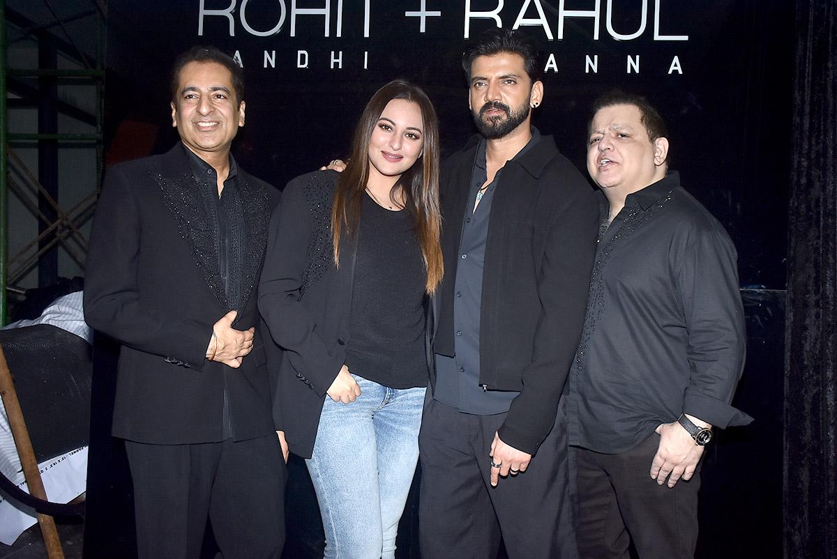 Sonakshi Sinha and Zaheer Khan with Designers Rohit Gandhi and Rahul Khanna