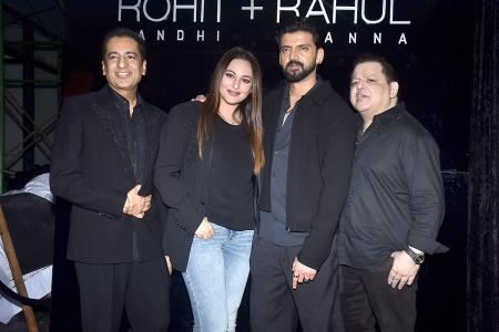Sonakshi Sinha and Zaheer Khan with Designers Rohit Gandhi and Rahul Khanna